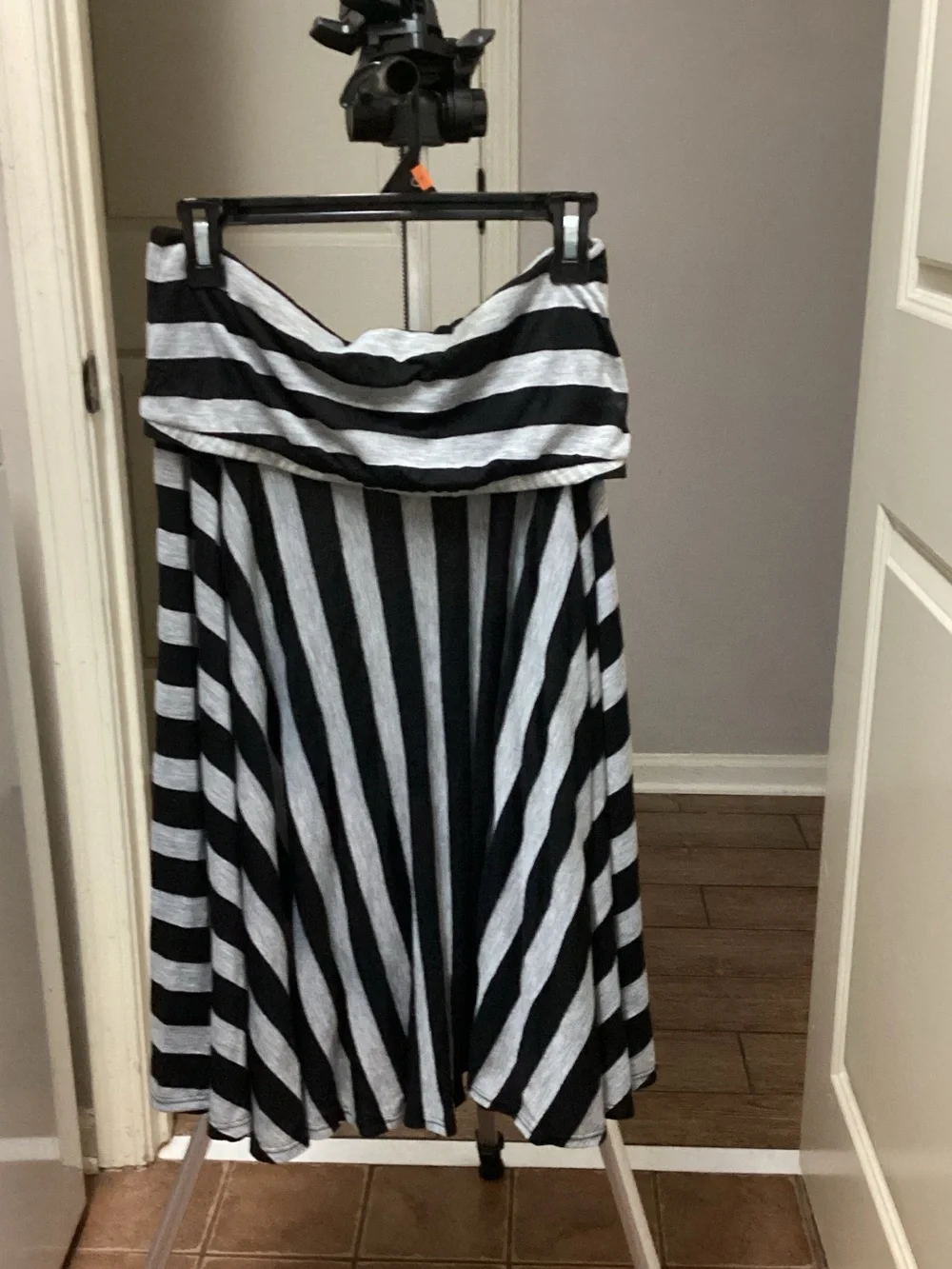 Striped Black and White Maxi Skirt - Flared Women's Skirt
